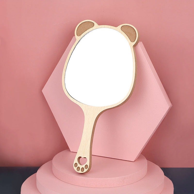 Beauty Salon Special Makeup Mirror Women'S Handle High-Definition Tattoo Handheld Handle Mirror Portable Wooden Small Mirror Mirror - Image 3