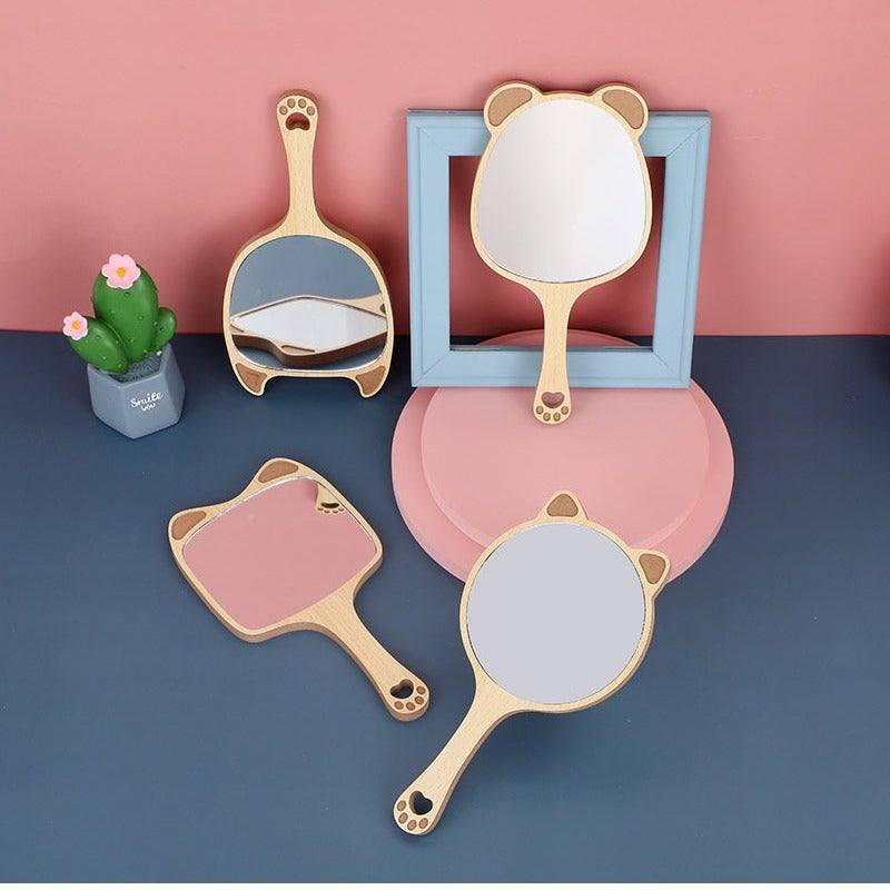 Beauty Salon Special Makeup Mirror Women'S Handle High-Definition Tattoo Handheld Handle Mirror Portable Wooden Small Mirror Mirror - Image 5