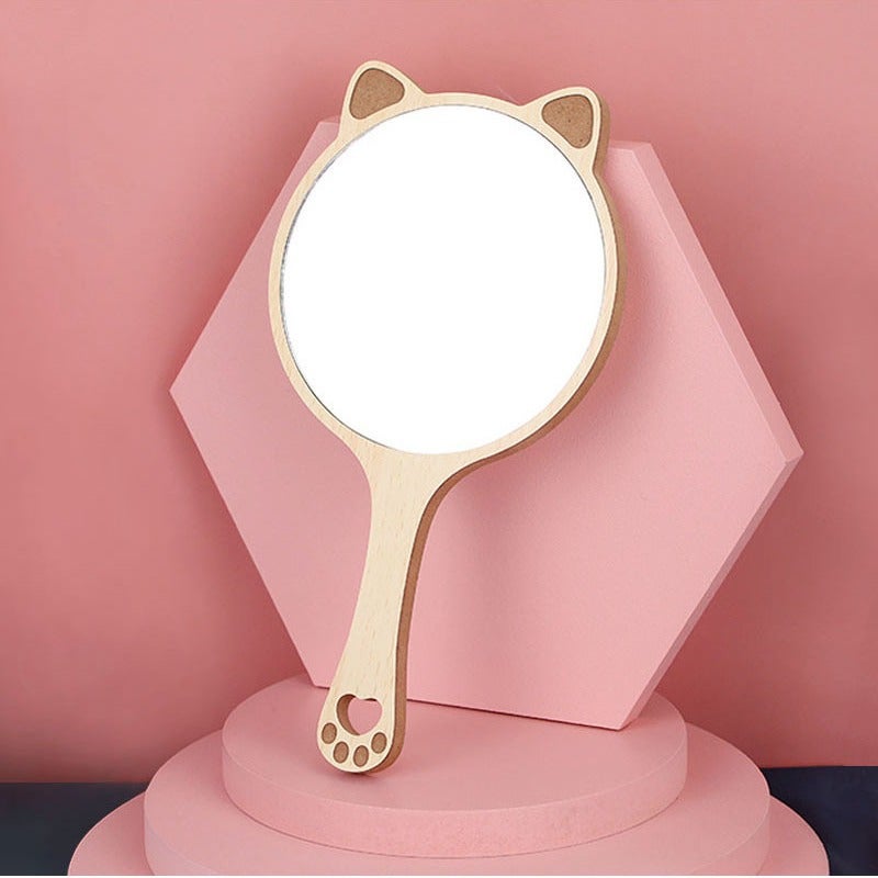 Beauty Salon Special Makeup Mirror Women'S Handle High-Definition Tattoo Handheld Handle Mirror Portable Wooden Small Mirror Mirror - Image 2