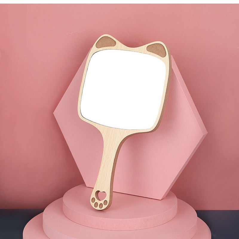 Beauty Salon Special Makeup Mirror Women'S Handle High-Definition Tattoo Handheld Handle Mirror Portable Wooden Small Mirror Mirror - Image 4
