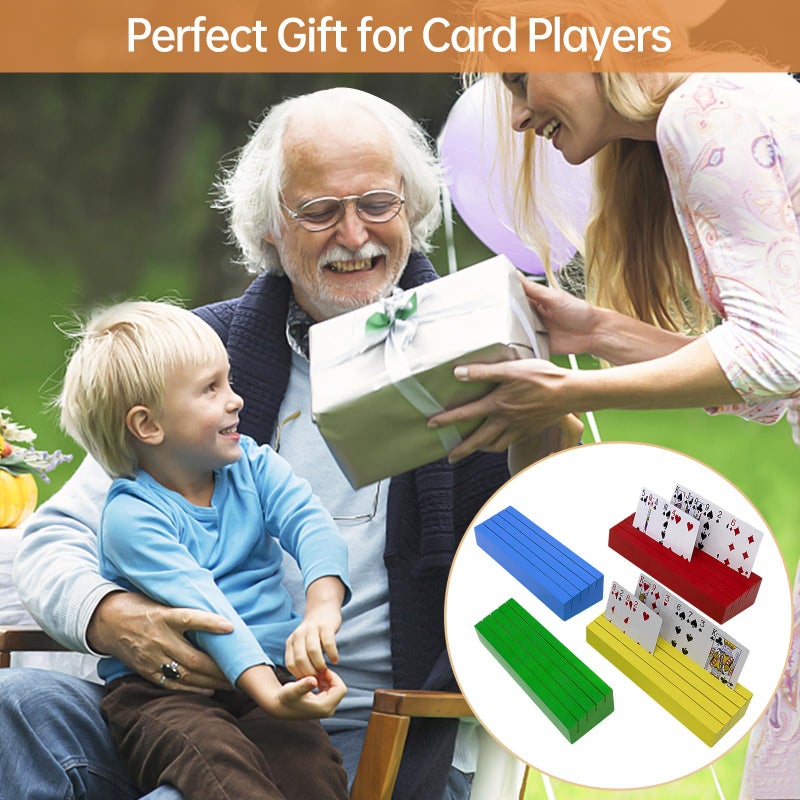 Hismocal Playing Card Holders Deck Stand  Play Cards Holder For Kids Or Elder People  Hands-Free Wood Holder Racks Tray For Organizing Cards (Multiple-Color) - Image 2