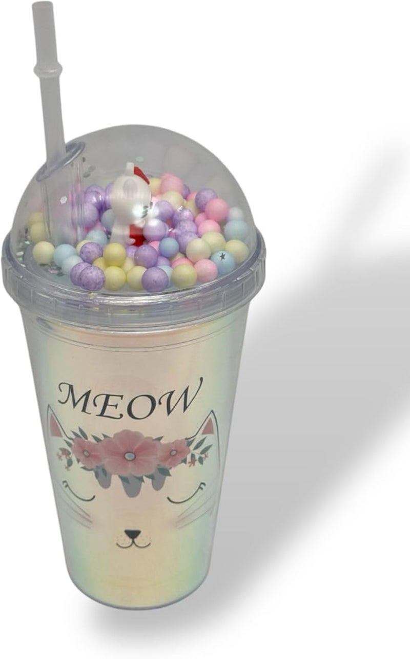 Live Freshness in Every Drink â€“ QshopÂ® 450ml Cup for Cold Drinks, Iced Coffee, Juice, Smoothie and More (Meow)