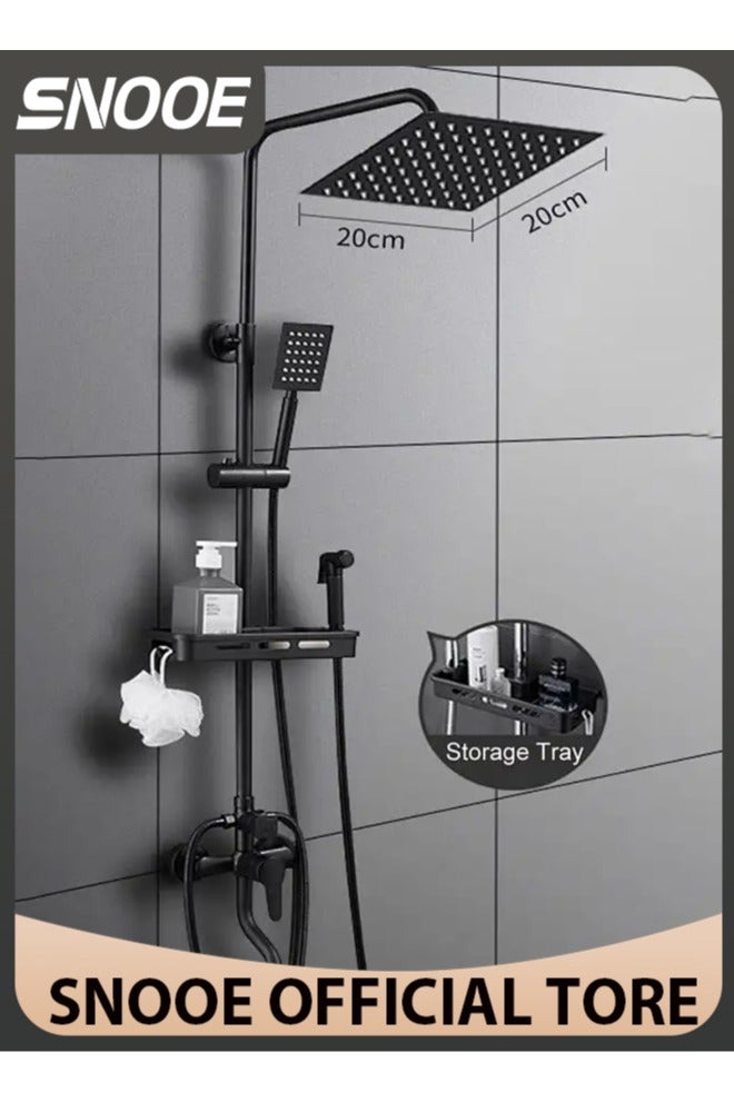 Snooe Shower Set, Shower Kit 8-Inch Shower Head with Handheld Including Rough-In Valve Body, Storage Rack and Trim Bathroom Rainfall Shower Kit Square - Image 1