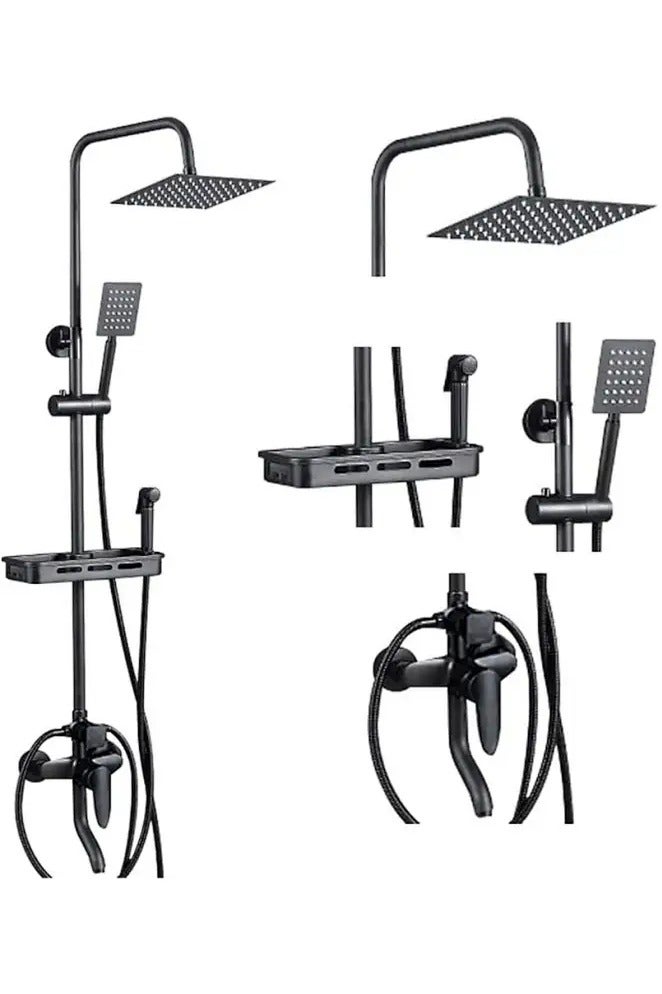 Snooe Shower Set, Shower Kit 8-Inch Shower Head with Handheld Including Rough-In Valve Body, Storage Rack and Trim Bathroom Rainfall Shower Kit Square - Image 3