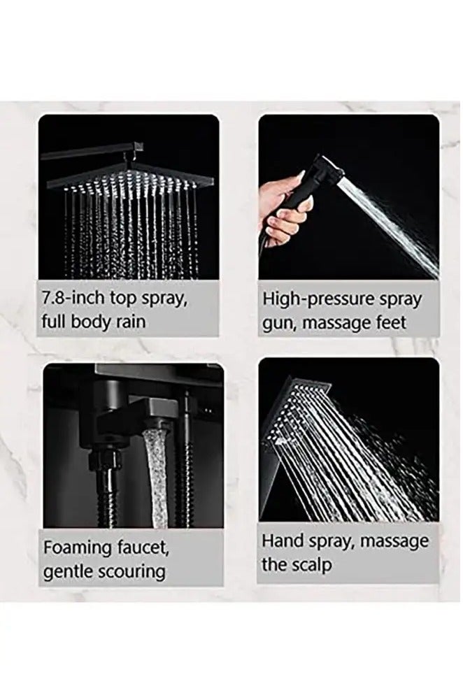 Snooe Shower Set, Shower Kit 8-Inch Shower Head with Handheld Including Rough-In Valve Body, Storage Rack and Trim Bathroom Rainfall Shower Kit Square - Image 5