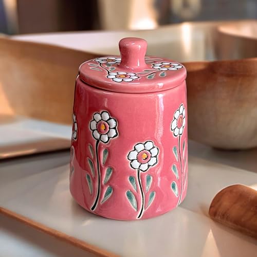 BACKKSPACE RETAIL Ceramic Jar Barni with Lid| Pink | Pack of 1 | 480 ml Capacity | Multipurpose Storage - Ideal for Storing Sugar, Spice, Coffee, Pulses, Salt - Image 1