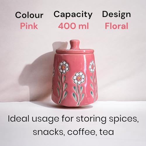 BACKKSPACE RETAIL Ceramic Jar Barni with Lid| Pink | Pack of 1 | 480 ml Capacity | Multipurpose Storage - Ideal for Storing Sugar, Spice, Coffee, Pulses, Salt - Image 2