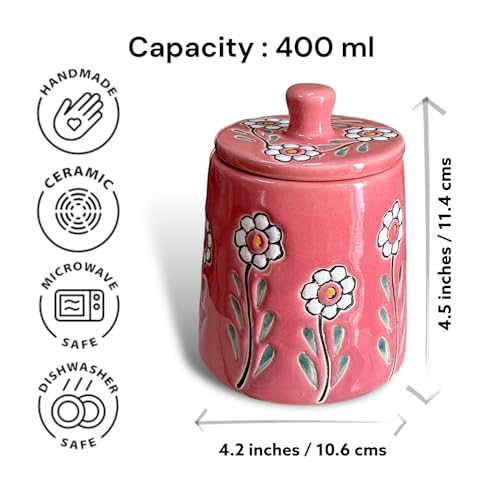 BACKKSPACE RETAIL Ceramic Jar Barni with Lid| Pink | Pack of 1 | 480 ml Capacity | Multipurpose Storage - Ideal for Storing Sugar, Spice, Coffee, Pulses, Salt - Image 3