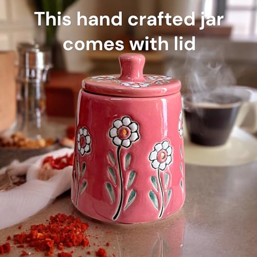 BACKKSPACE RETAIL Ceramic Jar Barni with Lid| Pink | Pack of 1 | 480 ml Capacity | Multipurpose Storage - Ideal for Storing Sugar, Spice, Coffee, Pulses, Salt - Image 5