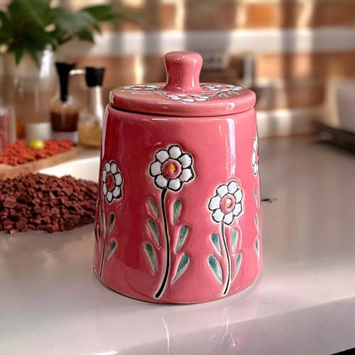 BACKKSPACE RETAIL Ceramic Jar Barni with Lid| Pink | Pack of 1 | 480 ml Capacity | Multipurpose Storage - Ideal for Storing Sugar, Spice, Coffee, Pulses, Salt - Image 4