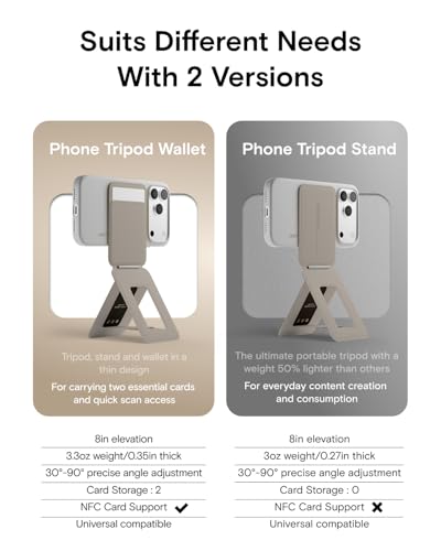 MOFT Phone Tripod Wallet for iPhone MulitAngles Lightweight Portable Phone Stand MOVAS Vegan Leather Magnetic Wallet Strong Magnets NFC Card HolderTravel Essential Taupe with Card Slot - Image 3
