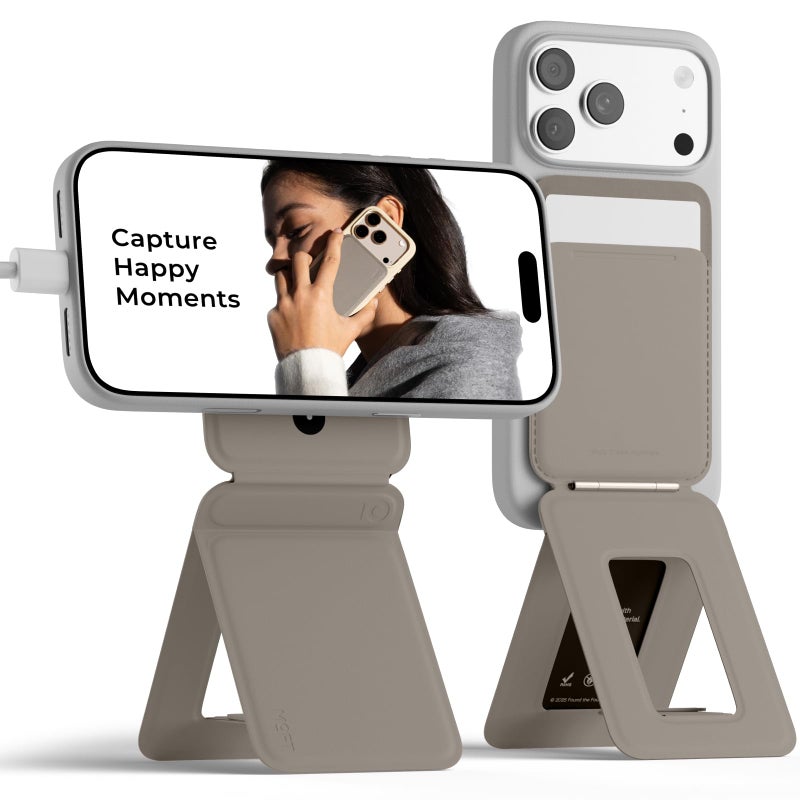 MOFT Phone Tripod Wallet for iPhone MulitAngles Lightweight Portable Phone Stand MOVAS Vegan Leather Magnetic Wallet Strong Magnets NFC Card HolderTravel Essential Taupe with Card Slot - Image 2