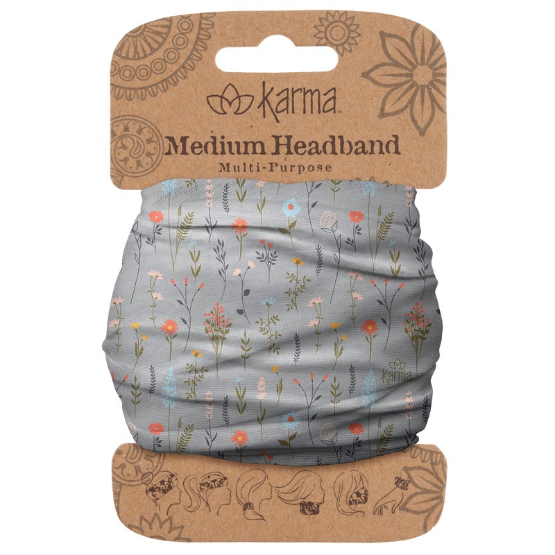 Karma Wildflowers Headband for Women - Medium - Fabric Headband and Stretchy Hair Scarf - Light Blue - Image 1