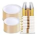 KIRE 350 PCS White and Gold Plates Disposable Elegant Dinnerware Set of 50 Guest White Plastic Plates With Gold Rim Pre Rolled Napkins with Silverware Cups for Thanksgiving PartyWedding - Image 1