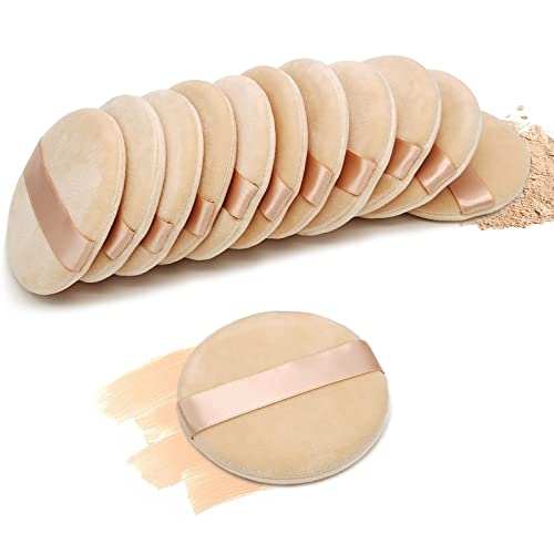 Scartink 12 Pieces Cotton Powder Puff,3.15 inch Round Portable Soft Sponge Cosmetic Puffs,Velvet Powder Puff with Ribbon Band Handle for Loose Powder Body Powder Makeup Tool - Image 1