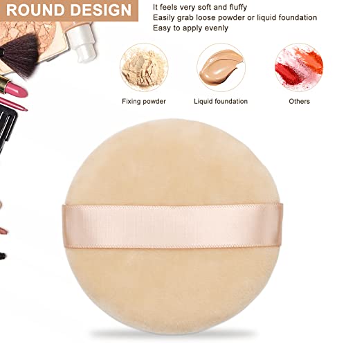 Scartink 12 Pieces Cotton Powder Puff,3.15 inch Round Portable Soft Sponge Cosmetic Puffs,Velvet Powder Puff with Ribbon Band Handle for Loose Powder Body Powder Makeup Tool - Image 2
