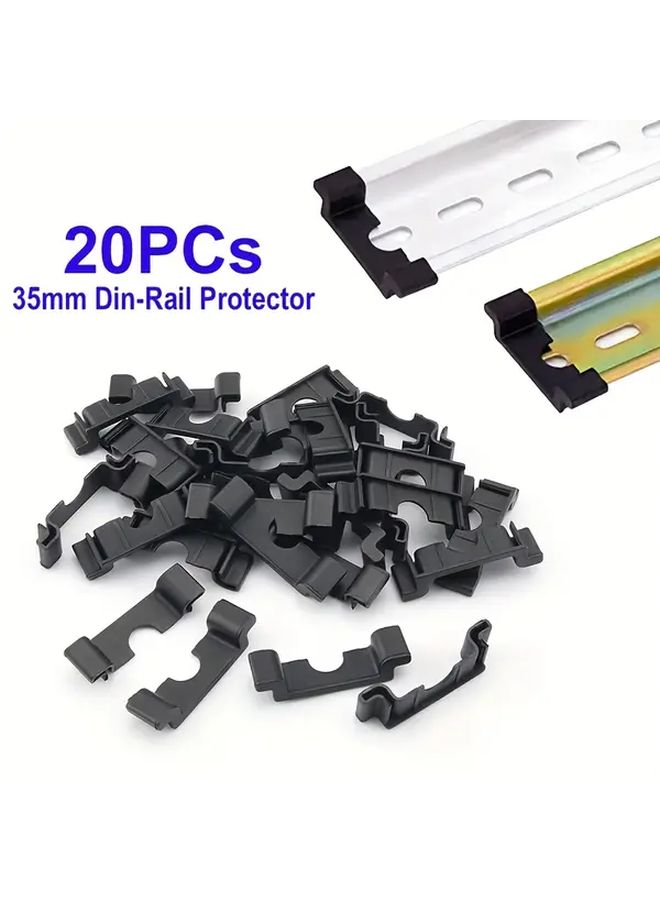 20pcs Black Aluminum DIN Rail End Caps For 35mm Rail Systems With Mounting Holes - Image 1