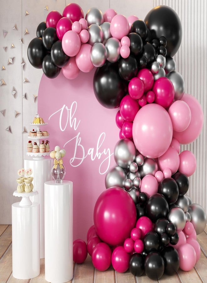 MEBAY Hot Pink Black Silver Balloon Garland Arch Kit, 166Pcs Red Black Pink Silver Balloons for Birthday Graduation Baby Shower Wedding Anniversary Bachelorette Party Decorations - Image 1