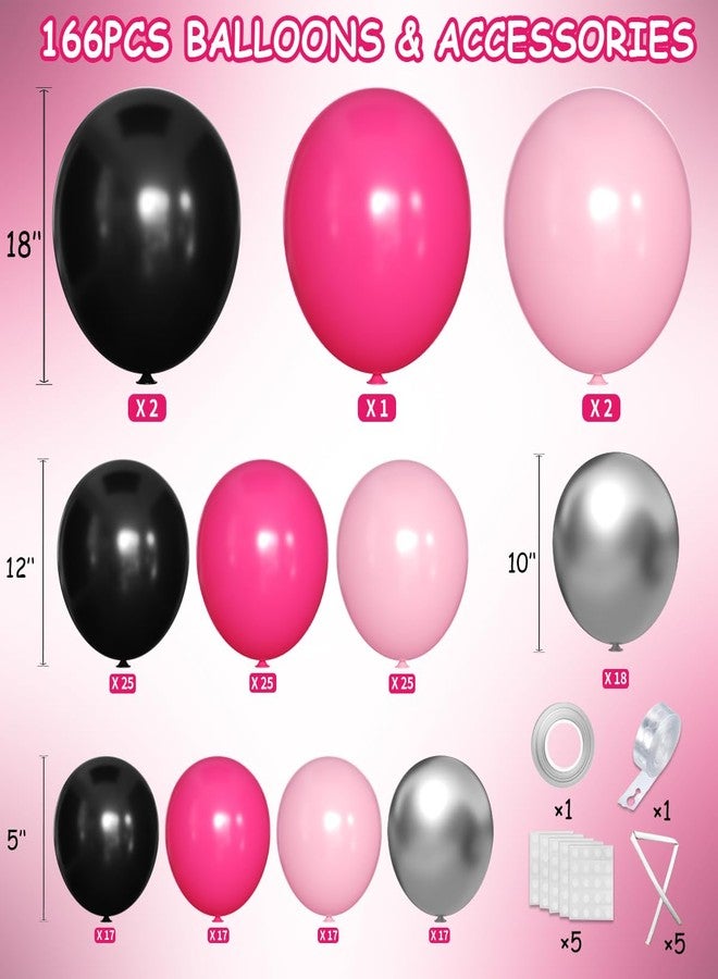 MEBAY Hot Pink Black Silver Balloon Garland Arch Kit, 166Pcs Red Black Pink Silver Balloons for Birthday Graduation Baby Shower Wedding Anniversary Bachelorette Party Decorations - Image 2