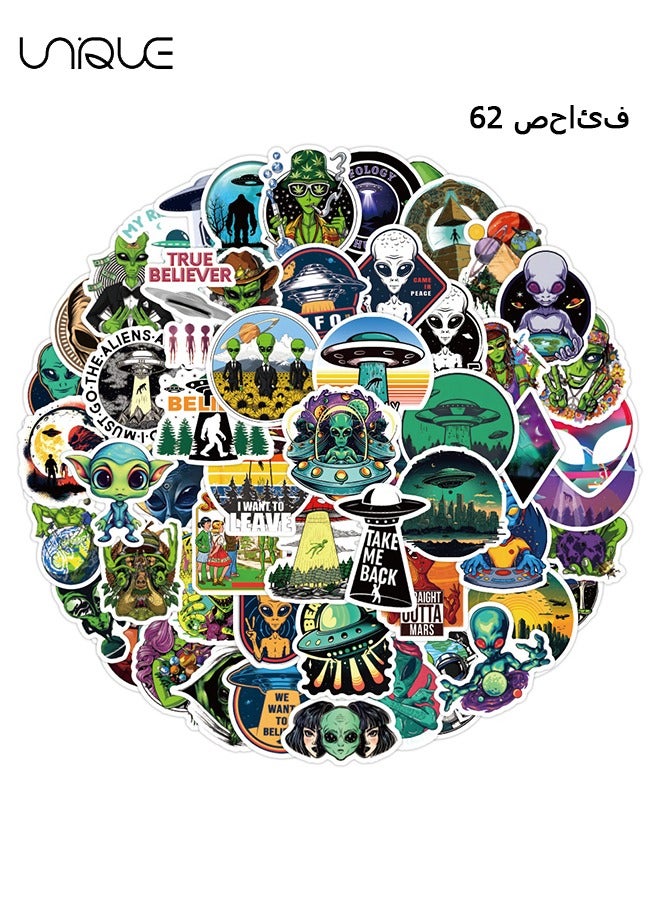 Unique 62Pcs Alien Graffiti Sticker Sticker，Vinyl Waterproof Stickers for Water Bottles Laptop Phone Computer Guitar, Gifts for Teens, Girls, Fans - Image 1