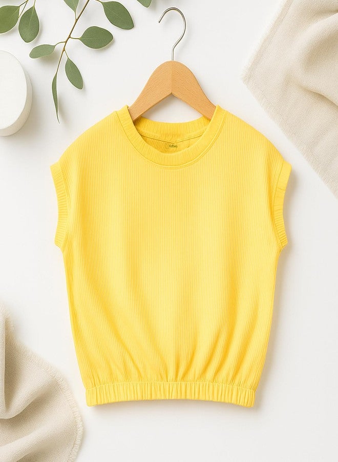 LUAY Stylish Ribbed Crop Top for Girls | Soft Cotton Sleeveless Fancy Top for Infants & Toddlers (12-13 Years, Yellow) - Image 4