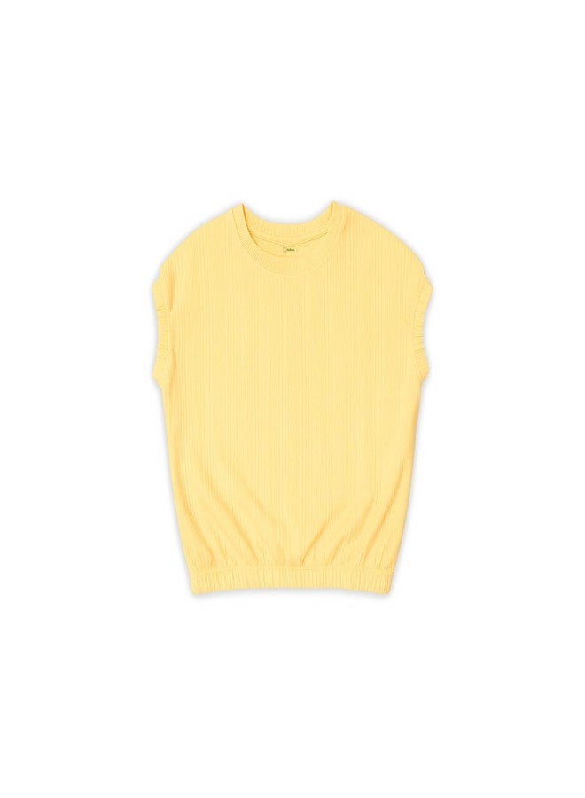 LUAY Stylish Ribbed Crop Top for Girls | Soft Cotton Sleeveless Fancy Top for Infants & Toddlers (12-13 Years, Yellow) - Image 1