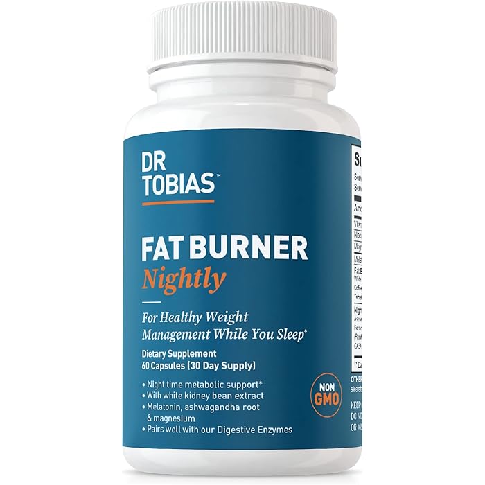 Dr. Tobias Fat Burner Nightly, Night Time Metabolic Support with White Kidney Bean Extract, Ashwagandha Root, Green Coffee Bean Extract & Melatonin, Non-GMO, 60 Capsules (30 Day Supply) - Image 1