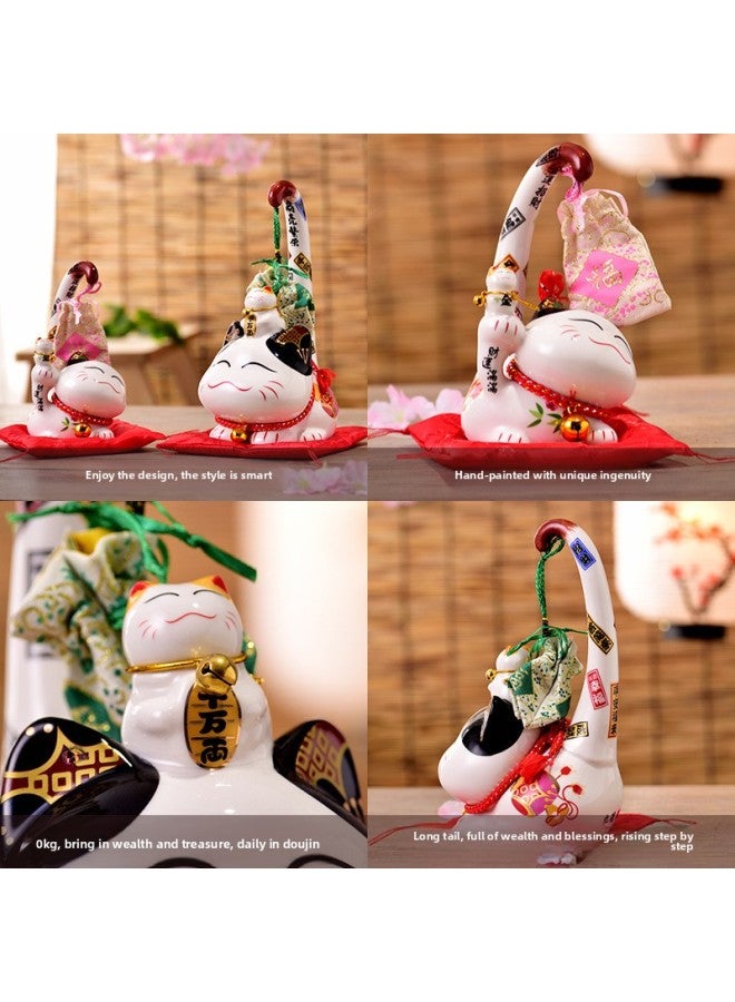 Lucky Cat Ornaments Ceramic Piggy Bank Japanese Creative Shop Cashier Opening Gift Long Tail Special Price-Dimensions:Golden Fortune - Image 3