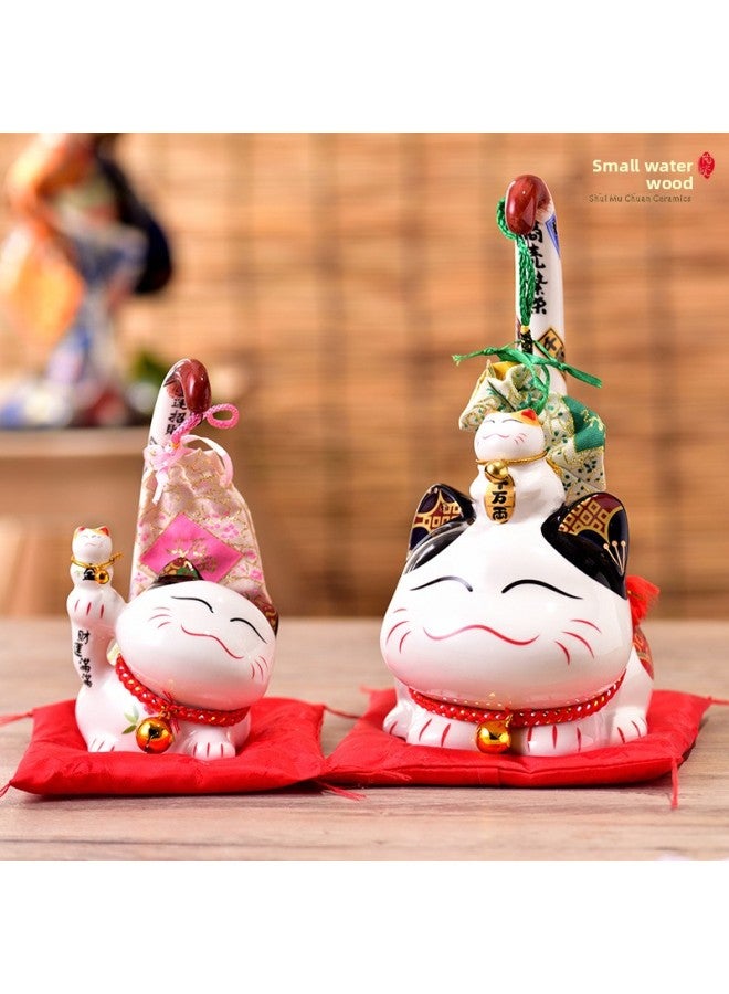 Lucky Cat Ornaments Ceramic Piggy Bank Japanese Creative Shop Cashier Opening Gift Long Tail Special Price-Dimensions:Golden Fortune - Image 2