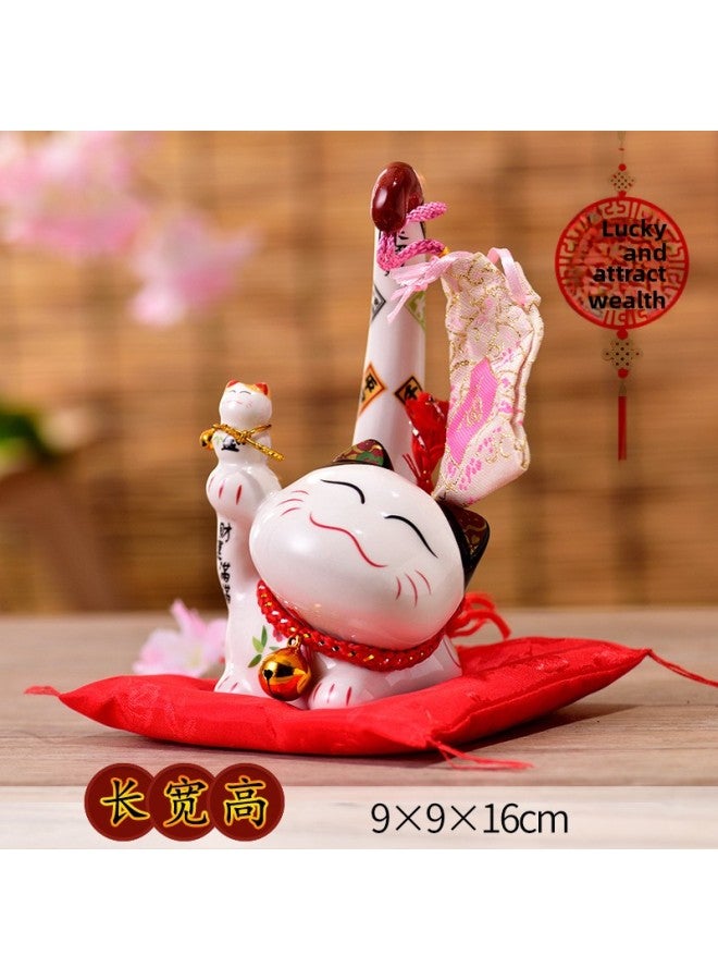 Lucky Cat Ornaments Ceramic Piggy Bank Japanese Creative Shop Cashier Opening Gift Long Tail Special Price-Dimensions:Golden Fortune - Image 1