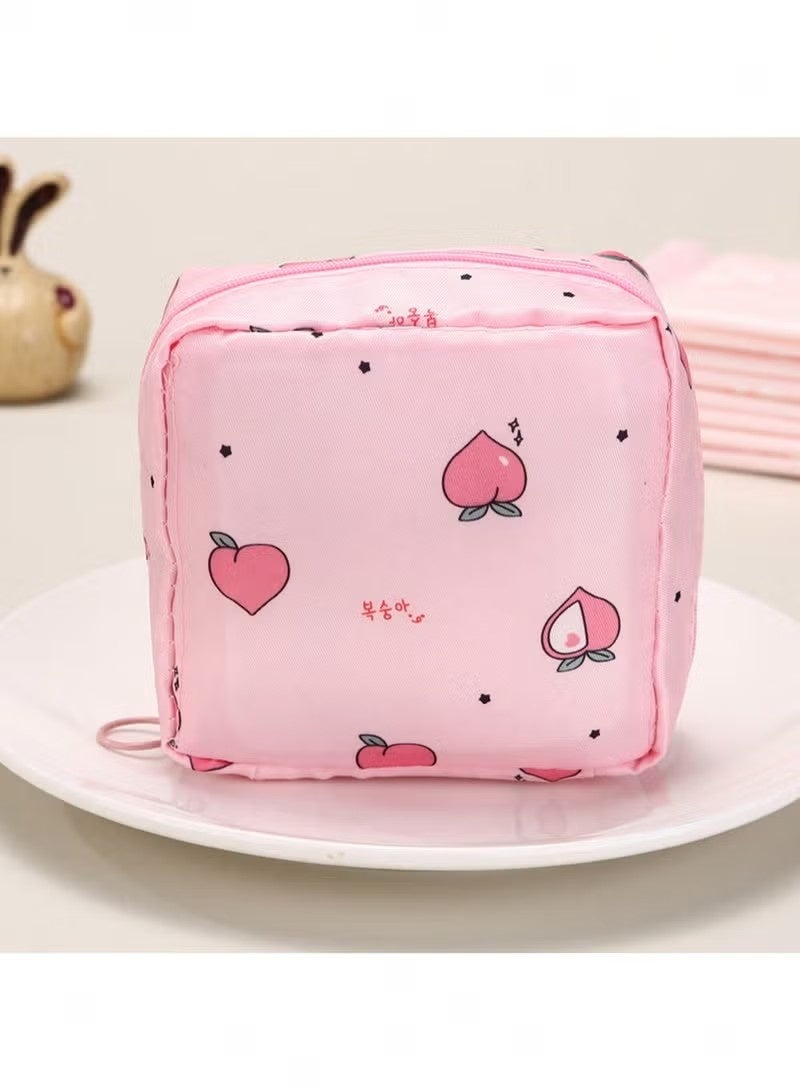 حقيبة تخزين سفر محمولة مقاومة للماء من قطعتين - منظم متعدد الأغراض للفوط الصحية وأحمر الشفاه وحقيبة مستحضرات التجميل الصغيرة ولوازم النظافة، حقيبة صغيرة أنيقة للنساء والفتيات، لون الخوخ الوردي/الصبار الأبيض - Image 2