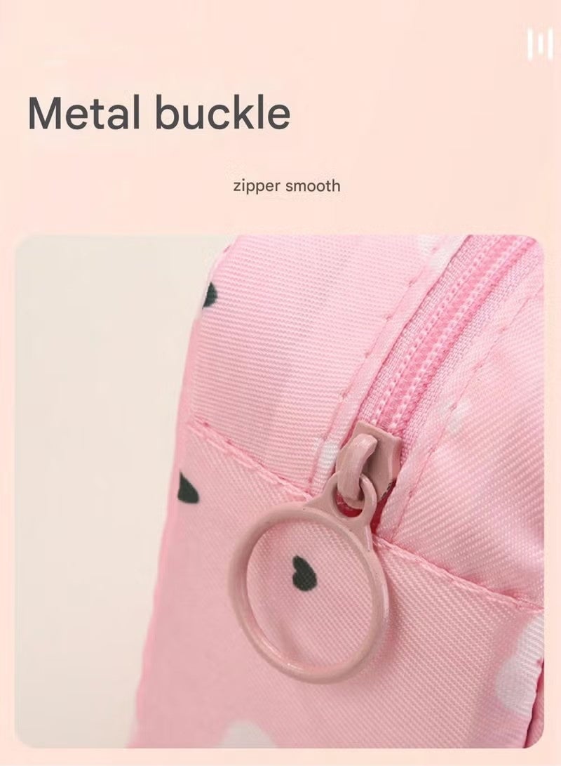 حقيبة تخزين سفر محمولة مقاومة للماء من قطعتين - منظم متعدد الأغراض للفوط الصحية وأحمر الشفاه وحقيبة مستحضرات التجميل الصغيرة ولوازم النظافة، حقيبة صغيرة أنيقة للنساء والفتيات، لون الخوخ الوردي/الصبار الأبيض - Image 4