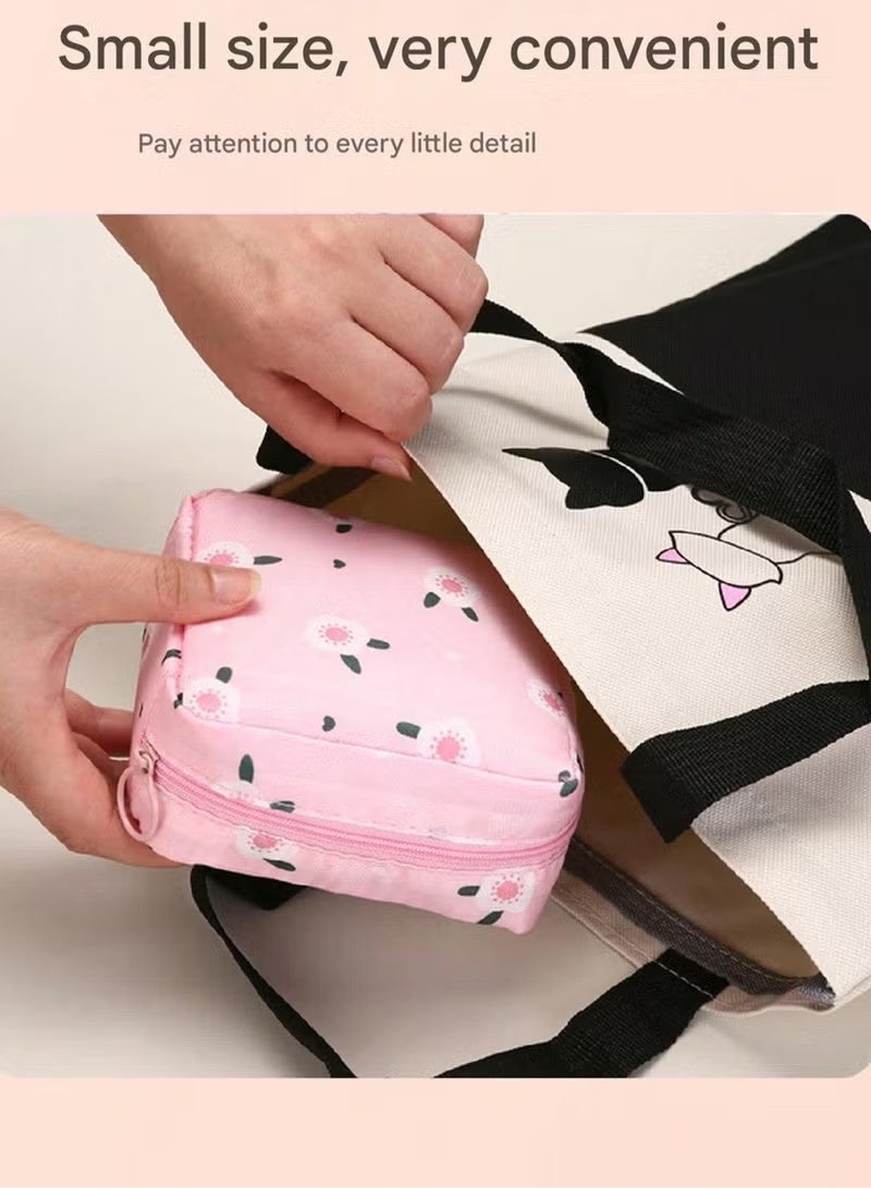 حقيبة تخزين سفر محمولة مقاومة للماء من قطعتين - منظم متعدد الأغراض للفوط الصحية وأحمر الشفاه وحقيبة مستحضرات التجميل الصغيرة ولوازم النظافة، حقيبة صغيرة أنيقة للنساء والفتيات، لون الخوخ الوردي/الصبار الأبيض - Image 5