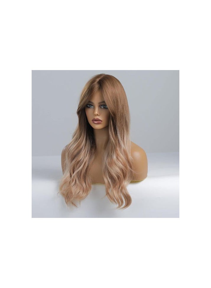 باروكة شعر صناعي طويل مموج اللون بني الشعر الحراري