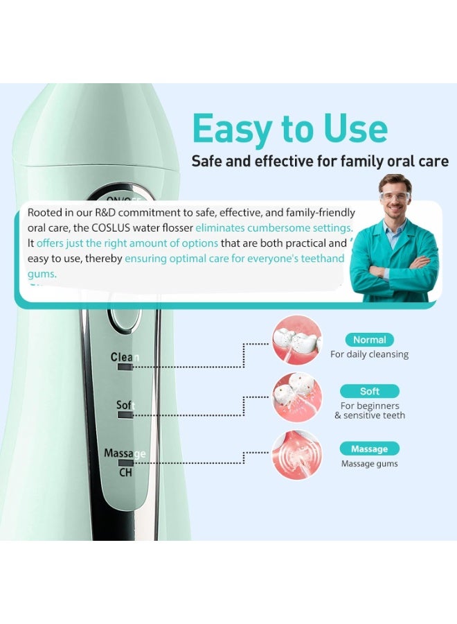 COSLUS Water Dental Flosser Teeth Pick: Portable Cordless Oral Irrigator 300ML Rechargeable Travel Irrigation Cleaner IPX7 Waterproof Electric Flossing Machine for Teeth Cleaning C20(F5020E) Green - Image 5
