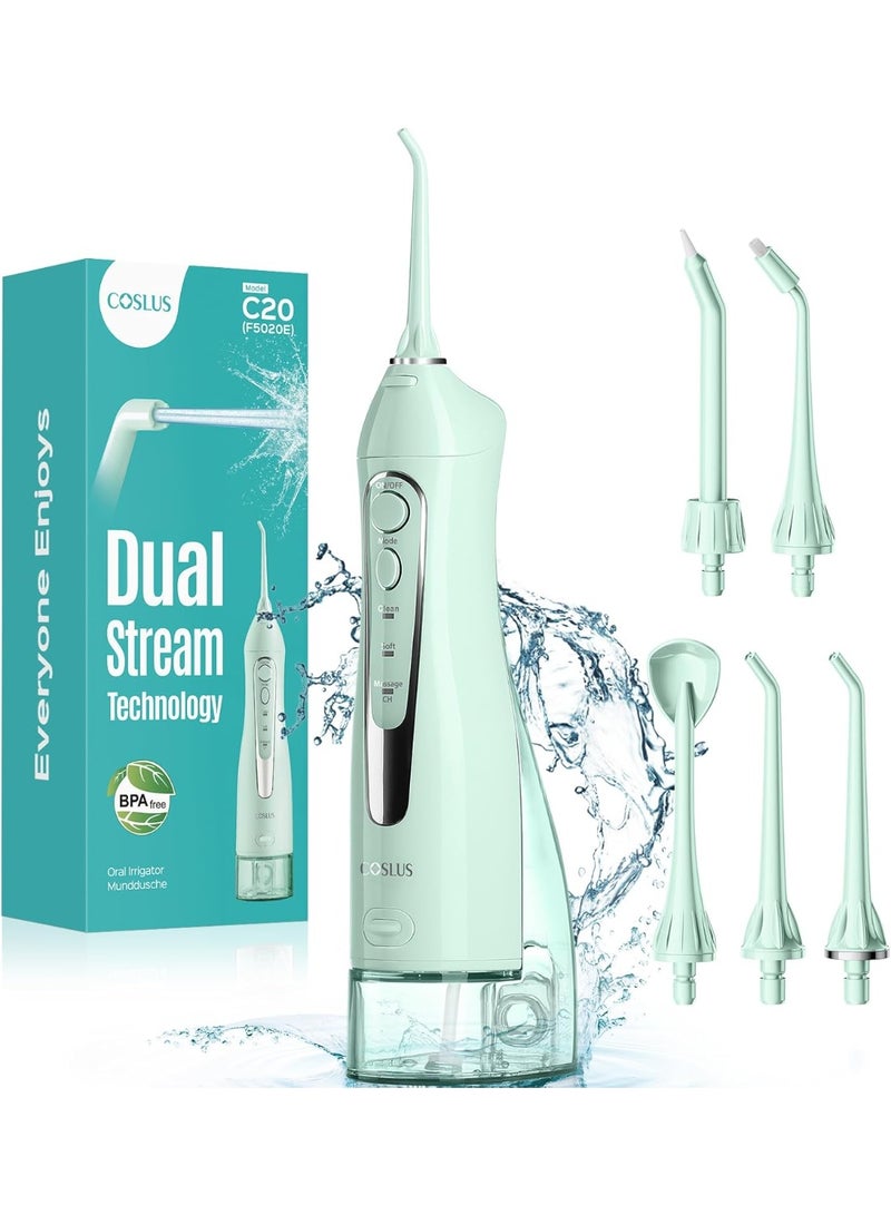 COSLUS Water Dental Flosser Teeth Pick: Portable Cordless Oral Irrigator 300ML Rechargeable Travel Irrigation Cleaner IPX7 Waterproof Electric Flossing Machine for Teeth Cleaning C20(F5020E) Green - Image 1