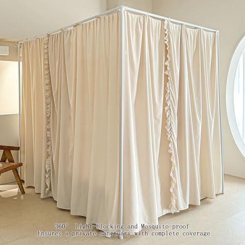 AIKASY Princess Canopy Bed Curtains with Top Ties - Windproof & Lightproof for Girls' Adult Bedroom Decor | Bed Canopy Drapes (Full,Khaki) - Image 5