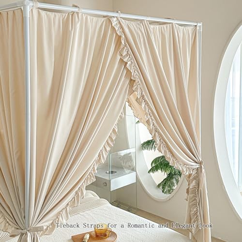 AIKASY Princess Canopy Bed Curtains with Top Ties - Windproof & Lightproof for Girls' Adult Bedroom Decor | Bed Canopy Drapes (Full,Khaki) - Image 4