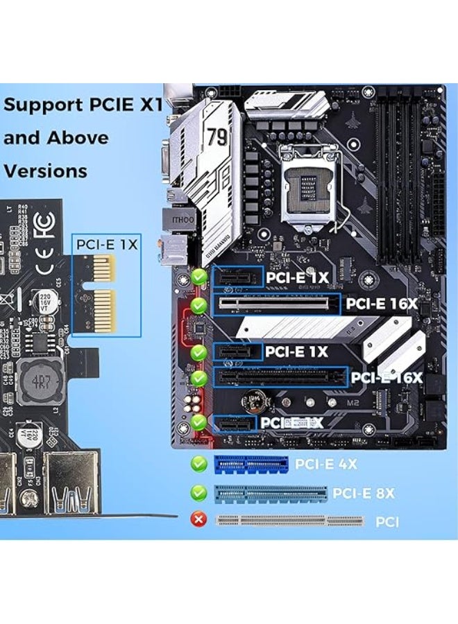 PCIe to USB 3.2 Gen 1 Expansion Card, 5-Port USB Adapter with 3 Type-A and 2 Type-C Ports, 5Gbps High-Speed PCI Express Controller for Desktop PC - Image 4