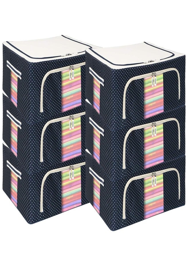 SKYWORK 24 liter Clothes Organiser for Wardrobe large storege box clothes storege organizer bins foldable storege bin-cloth steelframe storege box Wardrobe Organizer with Zipper and Window Pack of 6 - Image 1