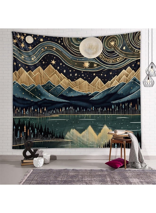 DUNISO Mountain Forest Tapestry，Boho Landscape Moon Stars Tapestry for Bedroom，Aesthetic Nature Tapestry，Wall Hanging Trees Wall Tapestry for Bedroom Living Room Classroom Dorm，70*100cm  - Image 2