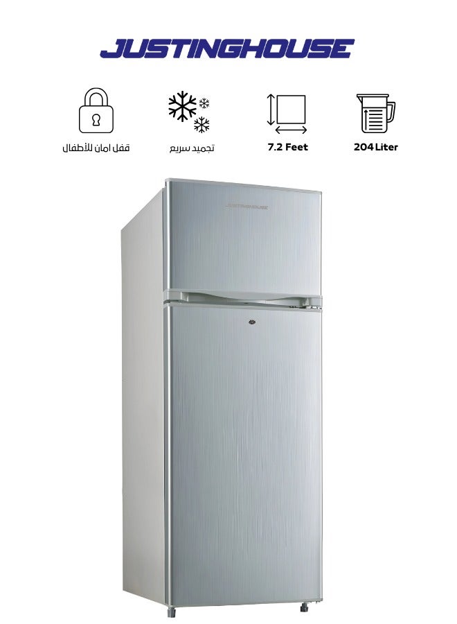 JUSTINGHOUSE Double Door Refrigerator With Freezer 7.2 Cubic JSRF-229D Silver - Image 1