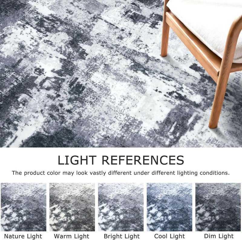 KOZYFLY Modern Abstract Runner Rug 2x6 Washable Grey/Black/Black Runners for Hallways Kitchen Runner Rug Non Slip Carpet Rug Runner Laundry Mat with Soft Low Pile for Entryway Bathroom Bedroom Kitchen - Image 4