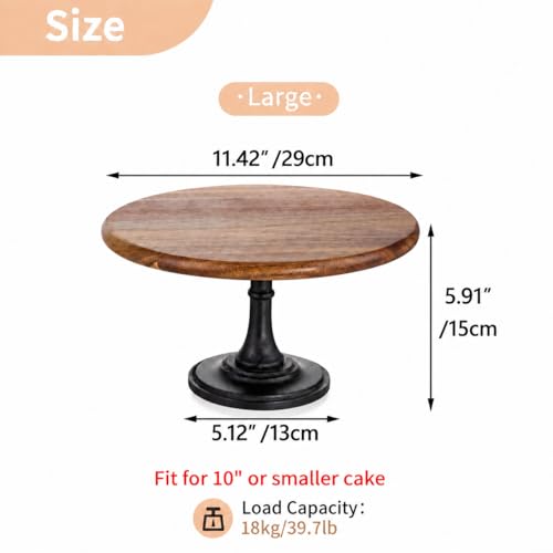 NUPTIO Cake Stand Cupcake Display Wedding Cup Cake Pedestal Stands Round Acacia Wood Dessert Riser Cookie Serving Tray Vintage Pie Plate Holder Farmhouse Halloween Christmas 1181 Inch30cm - Image 3