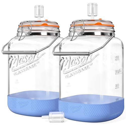 Folinstall 2 Pack 1.5 Gallon Large Fermentation Jar with 3 Airlock, Stainless Steel Handle, Non-Slip Silicone Base, Wide Mouth Glass Jars with Scale Mark - Pickle Jars for Sauerkraut, Sourdough Starter - Image 1
