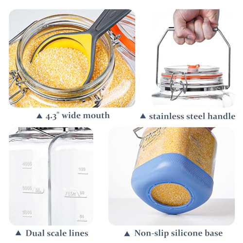 Folinstall 2 Pack 1.5 Gallon Large Fermentation Jar with 3 Airlock, Stainless Steel Handle, Non-Slip Silicone Base, Wide Mouth Glass Jars with Scale Mark - Pickle Jars for Sauerkraut, Sourdough Starter - Image 5