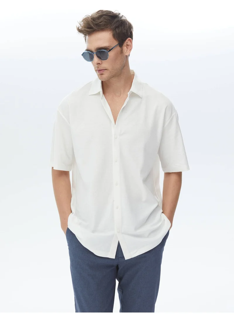 Kip White Oversize Fit Casual 100% Cotton Shirt