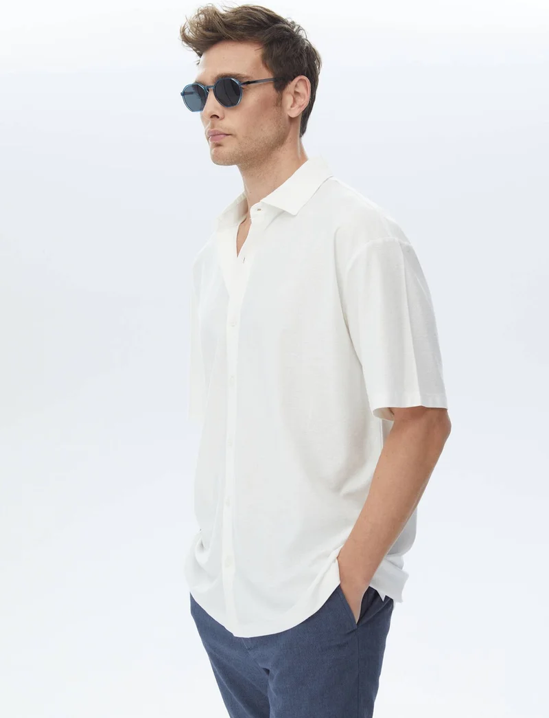 كيب White Oversize Fit Casual 100% Cotton Shirt
