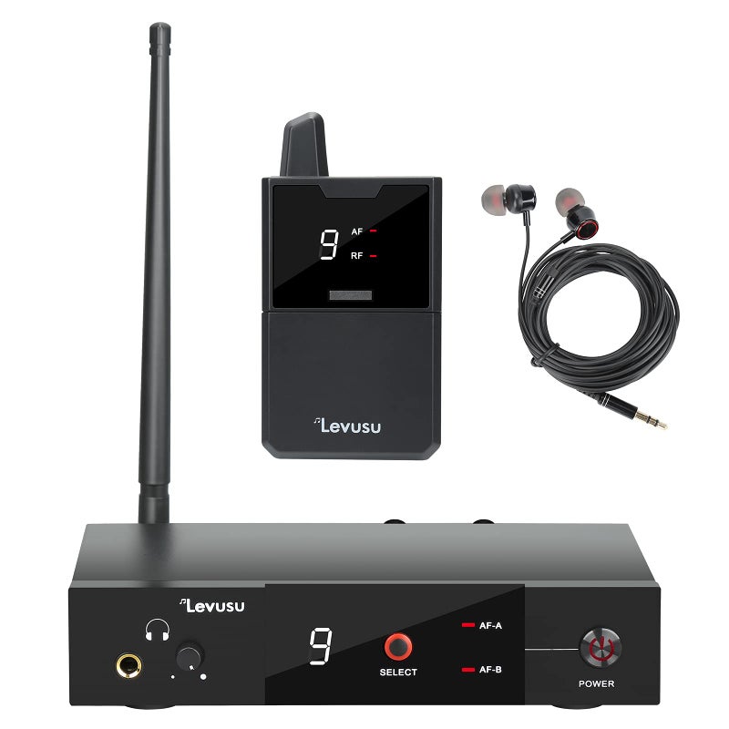 Levusu UHF Wireless in-Ear Monitor System with Earphone,180Ft, Rack Mount, Professional IEM Stereo System Transmitter and Beltpack for Studio, Guitar, Band Rehearsal, Live Performance (1 Bodypack) - Image 1