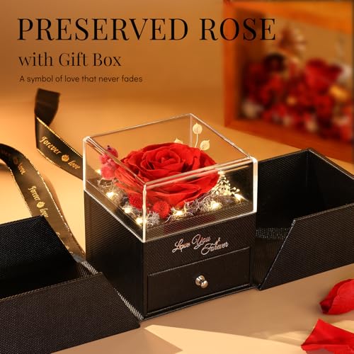 FIACO Gifts for Mom Preserved Real Roses with I Love You Necklace Fresh Forever Flowers Mothers Day Flower Gifts for Women Grandma Anniversary Birthday Gift for Girlfriend Wife Daughter - Image 3